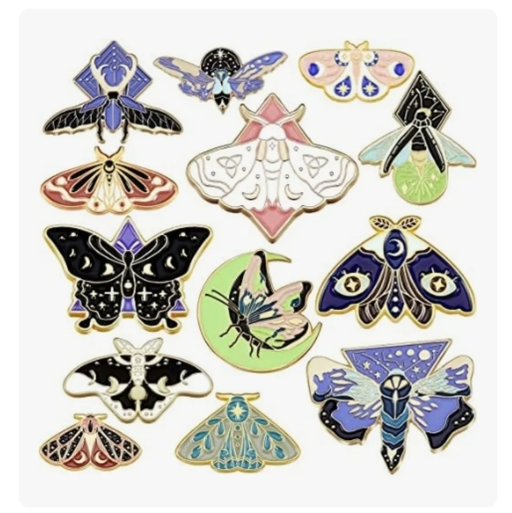Enamel Moth & Butterfly Lapel Pin Set — Assorted Pastel and Midnight Colors